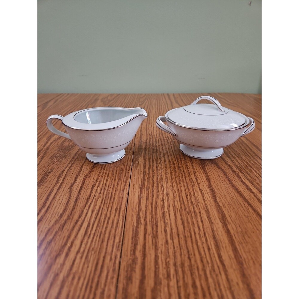 NORITAKE 6438 BUCKINGHAM BONE CHINA PLATINUM CREAMER & SUGAR BOWL
